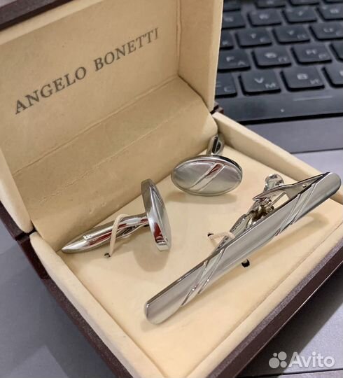 Запонки и застежка для галстука angelo bonetti