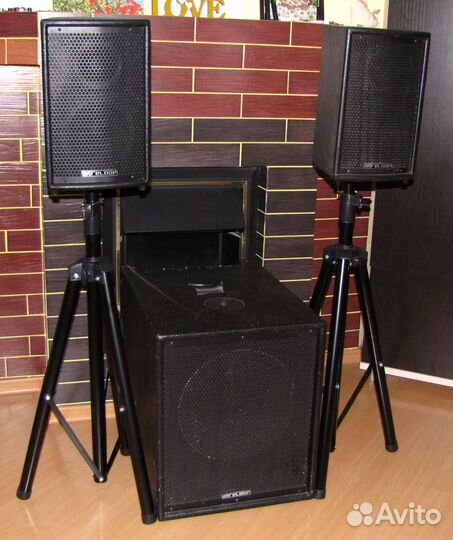 Колонки активный Саб 700-1400W 3шт R-Music Штативы