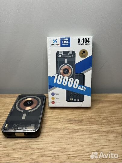 Прозрачный powerbank 10000 с беспроводной зарядкой