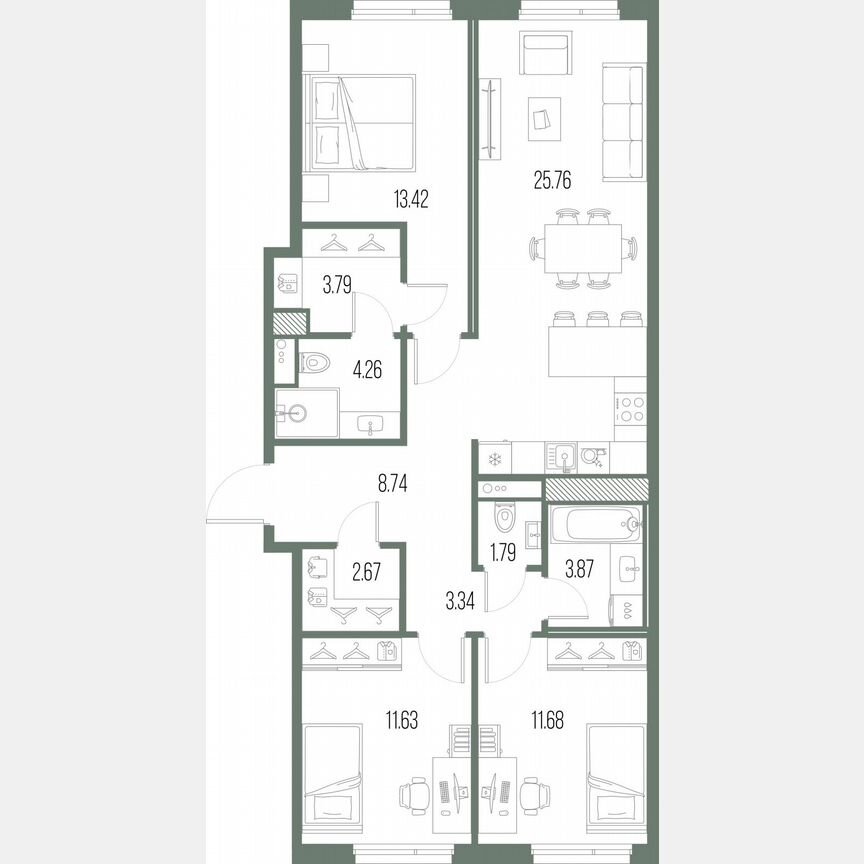 3-к. квартира, 91 м², 8/10 эт.