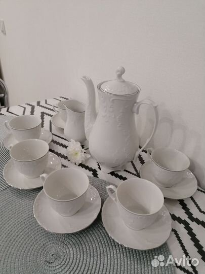 Кофейный сервиз 14 пред, фарфор Cmielow Польша