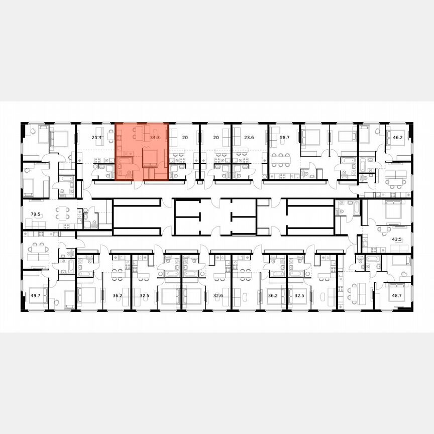 1-к. квартира, 34,3 м², 20/25 эт.