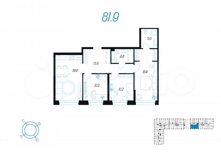 3-к. квартира, 81,9 м², 2/24 эт.