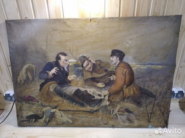 Картина охотники на привале. Масло