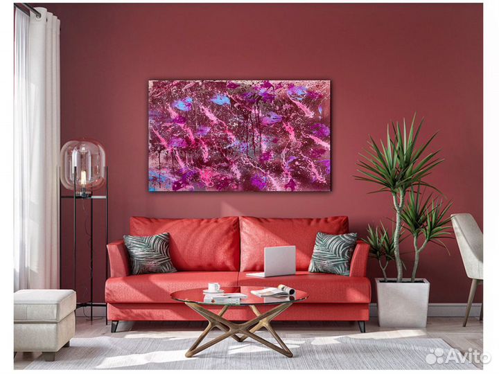 Картины абстракция 80/100, розовый, бордовый