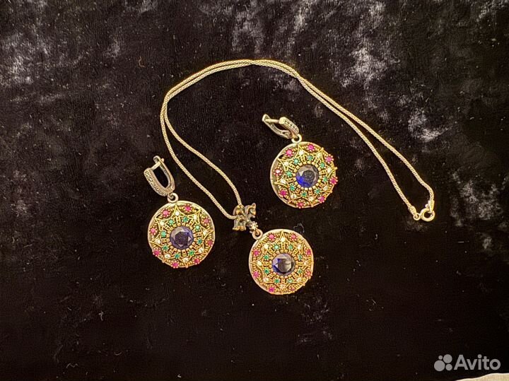 Серьги серебро с сапфирами, изумрудами и рубинами