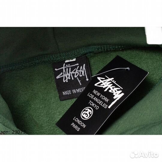 Худи stussy green n orange logo зеленое