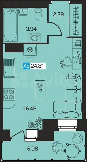 Квартира-студия, 24,8 м², 4/8 эт.