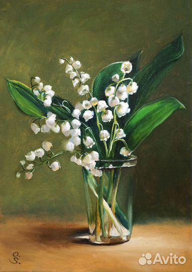 Картина маслом на холсте Цветы ландыши