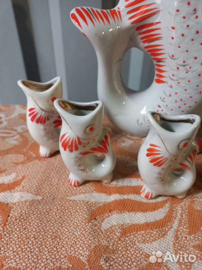 Графин и стопки Рыбки, тортница СССР