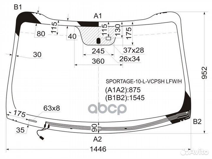 Стекло лобовое с обогревом щеток в клей KIA SPO