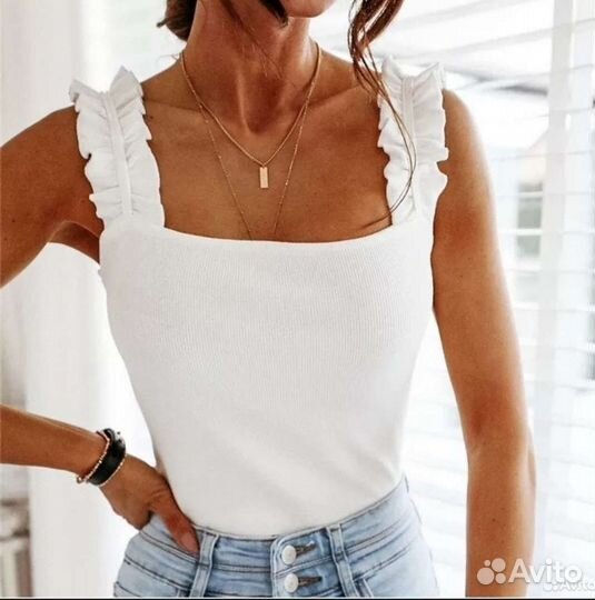 Майка топик с рюшами женская