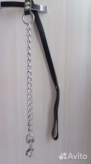 Поводок новый кожа- металл