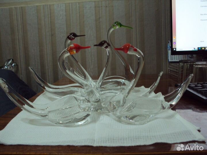 Лебеди хрустальные СССР 4 шт