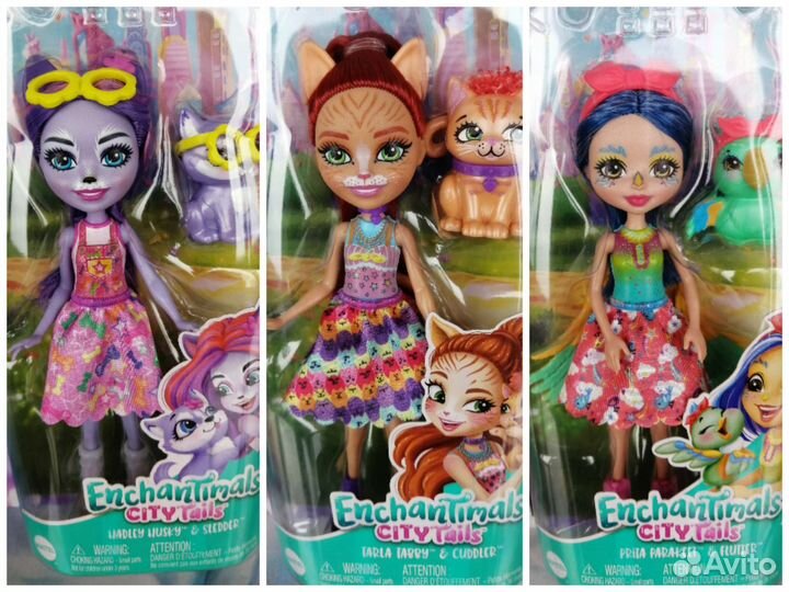 Enchantimals кукла кошка, попугай, хаски