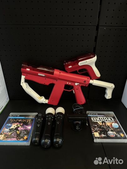 Комплект ps move: джойстики + автомат + игры