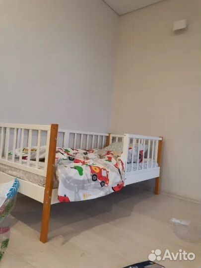 Кроватка Лисенок высокий борт от 2х лет из натурал