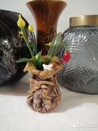 Вазы стеклянные цветы корзина интерьерные