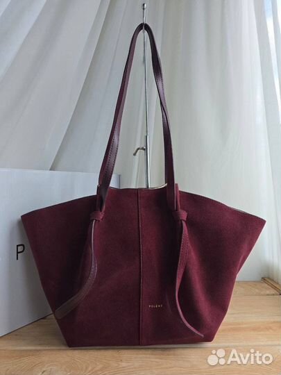 Сумка шопер натуральная замша Polene бордовая