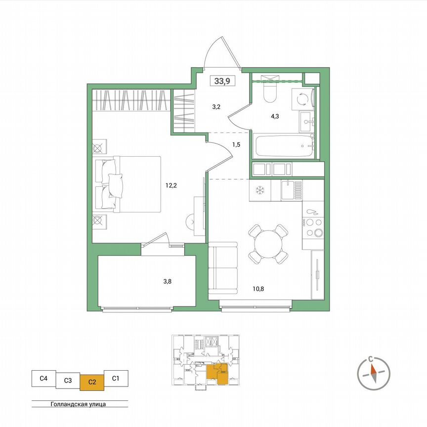 1-к. квартира, 33,9 м², 10/11 эт.