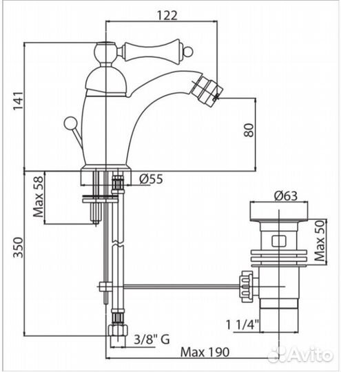 Смеситель Cezares margot-BSM1-03/24-Bi