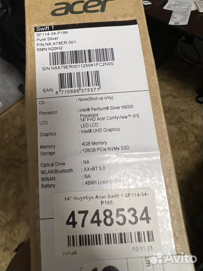 Ноутбук aser swift 1/14