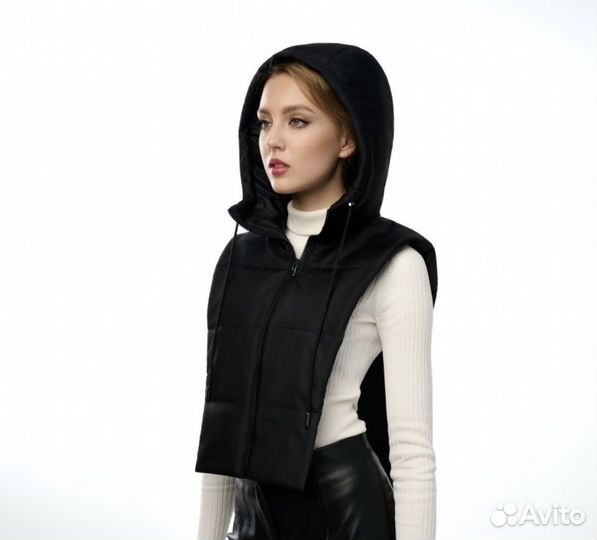 Капор женский зимний, капюшон съемный, шапка-капор