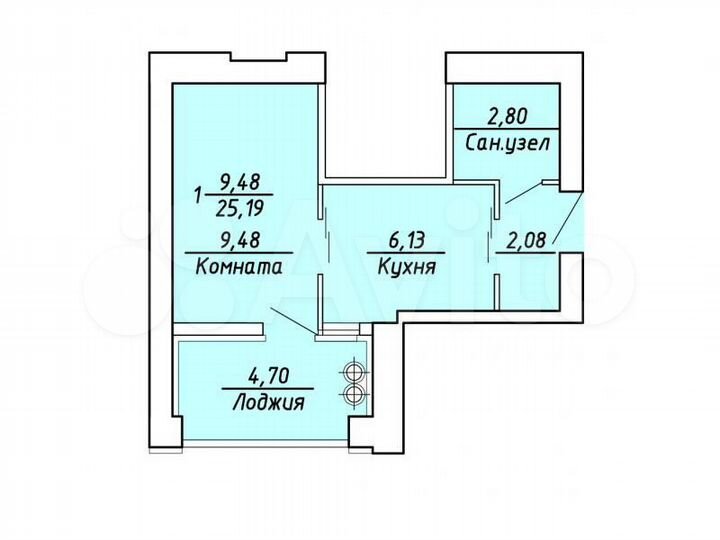 1-к. квартира, 25,2 м², 2/10 эт.