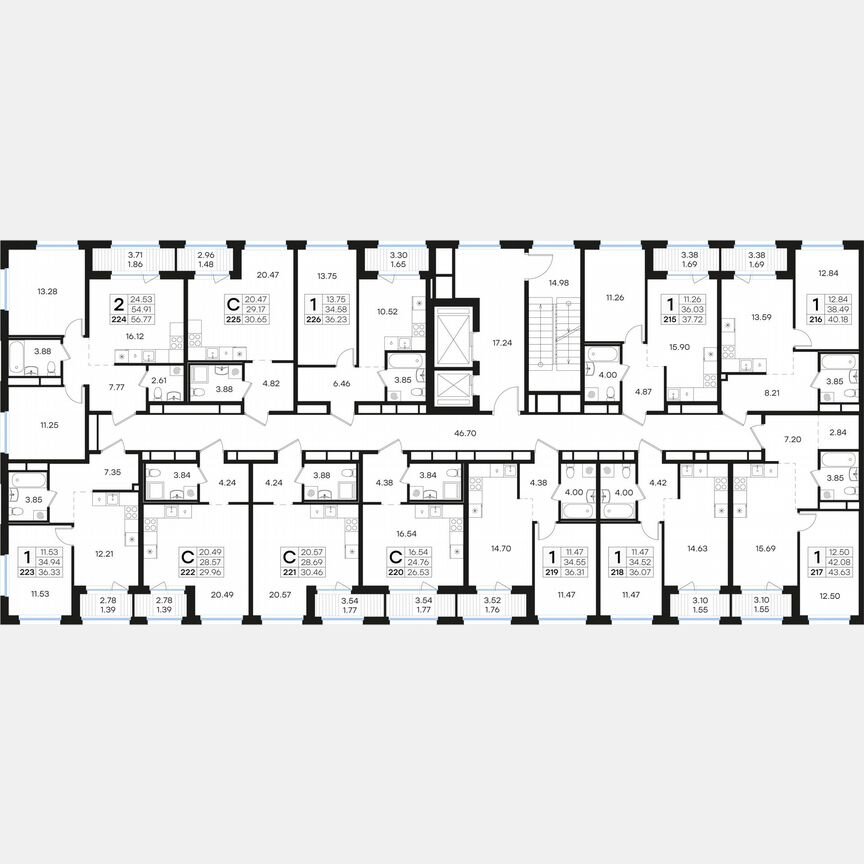 2-к. квартира, 56,8 м², 6/15 эт.
