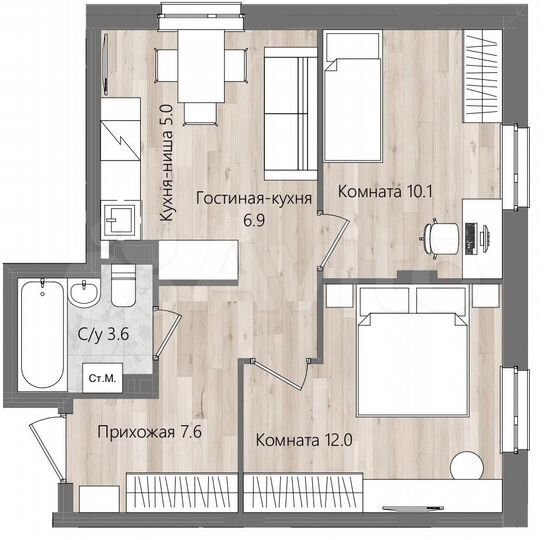 3-к. квартира, 45,2 м², 3/4 эт.
