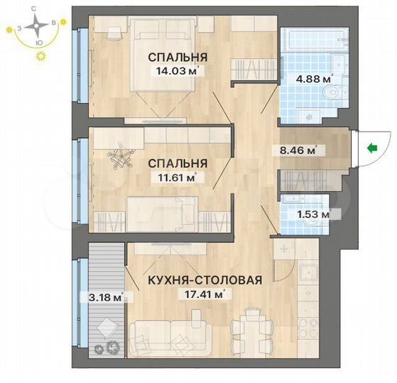 2-к. квартира, 61,1 м², 9/29 эт.