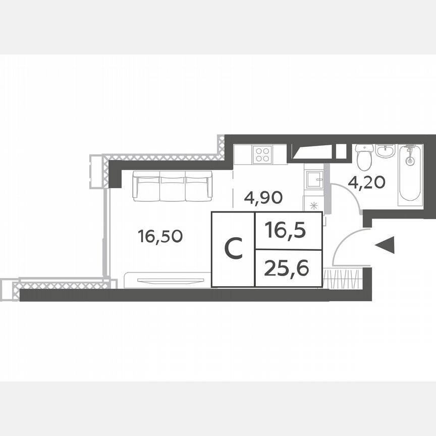 Квартира-студия, 25,6 м², 38/54 эт.