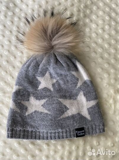 Теплая шапка 50/52 с меховым помпоном