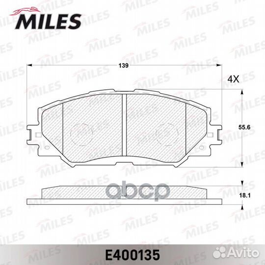 Колодки тормозные дисковые перед E400135 Miles