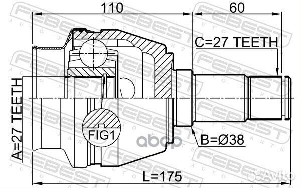 Шрус внутренний левый 27X38X27 1611246LH Febest