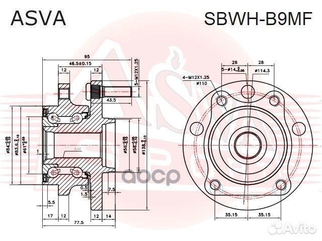 Ступица колеса перед прав/лев sbwhb9MF asva