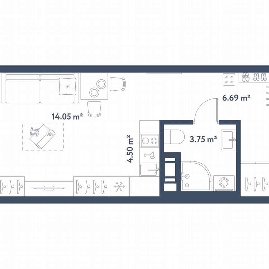 Квартира-студия, 29 м², 2/11 эт.