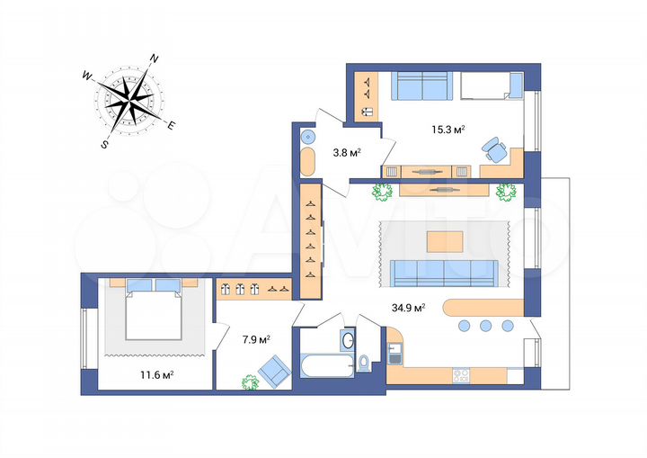 2-к. квартира, 79,4 м², 7/10 эт.