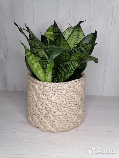 Круглое кашпо из полиэфирного шнура