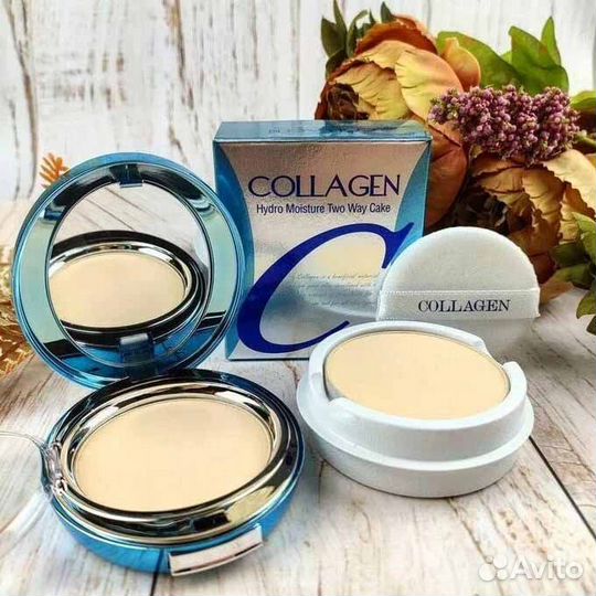 Пудра для лица с коллагеном и запасным блоком