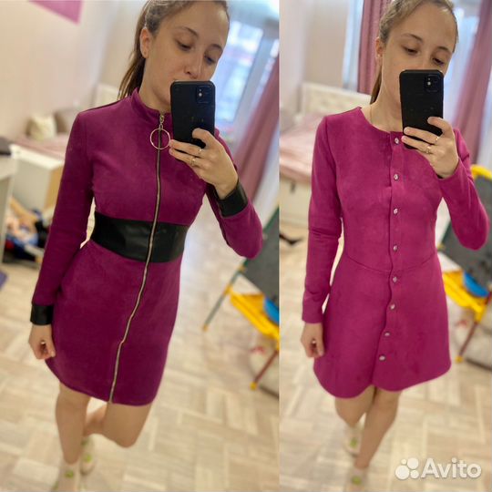 Платье цвет фуксия 40-42 б/у теплое