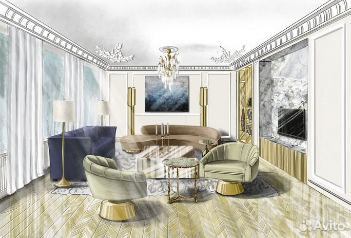 Рисую на заказ. Скетч интерьера