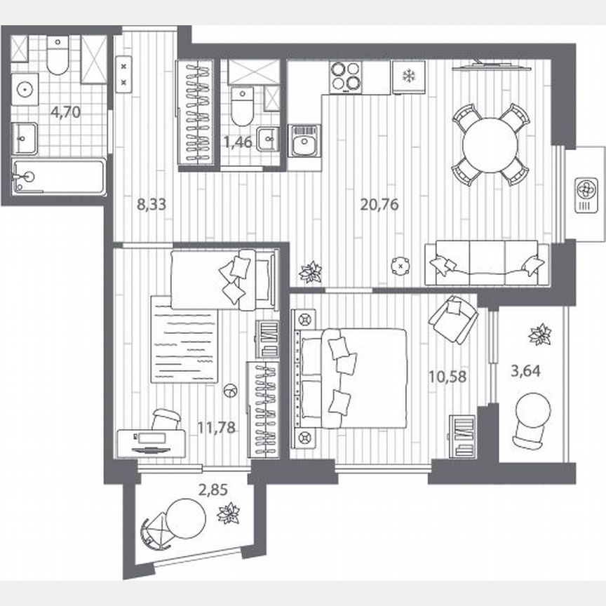 2-к. квартира, 60,3 м², 9/13 эт.