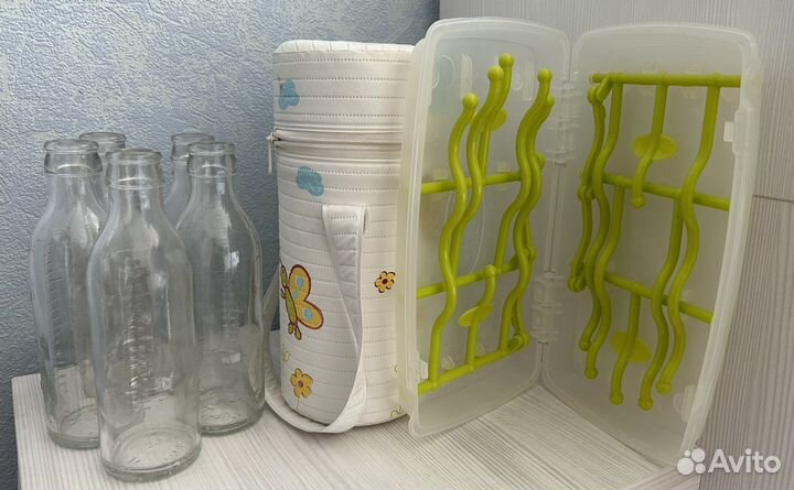 Бутылочки для молочной кухни, контейнер и сушилка