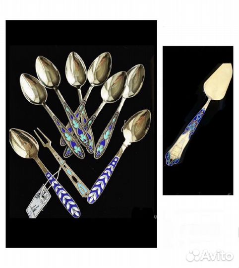 Ложка серебряная с эмалью и позолотой СССР