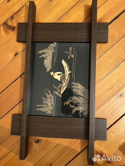 Картины ручной работы из дерева на черном стекле