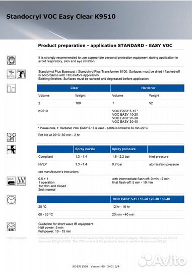 Standox Лак VOC Easy Clear K9510, 1л+ От-ль 20-30