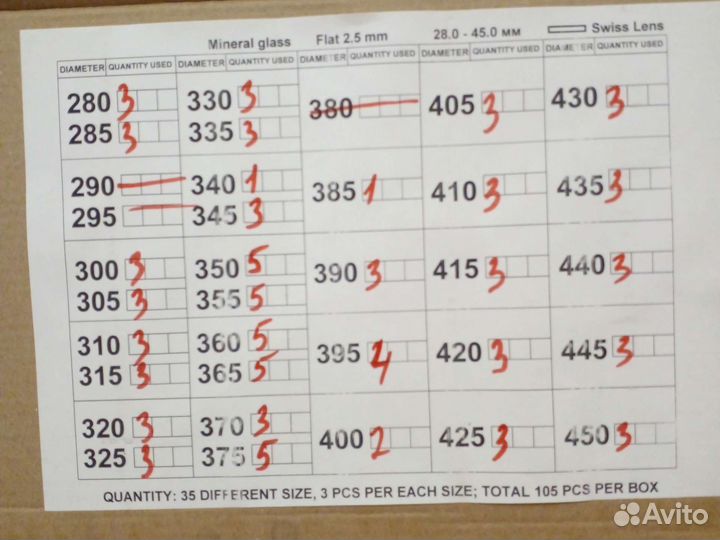 Часы стекла минеральные толщина 2,5 от 28 до 45 мм