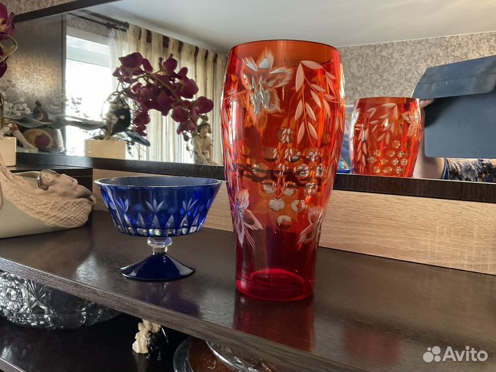 Ваза цветное стекло СССР, конфетница СССР