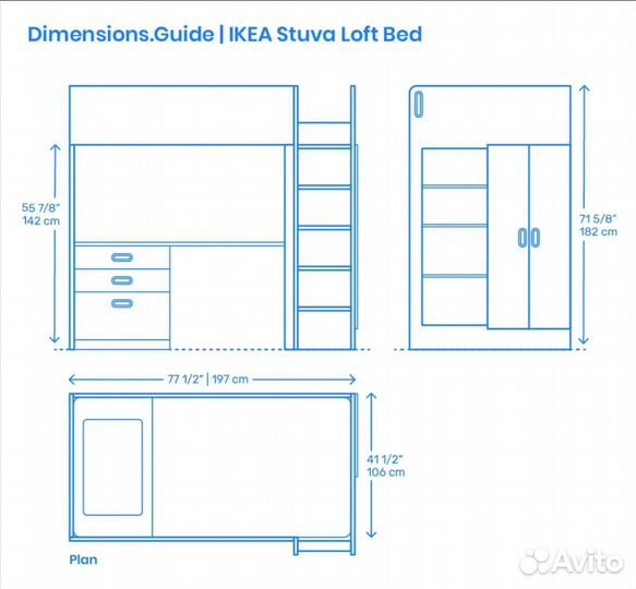 IKEA stuva кровать чердак со шкафом и столом